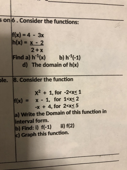 Solved son 6. Consider the functions: f(x) = 4 - 3x h(x) = x | Chegg.com
