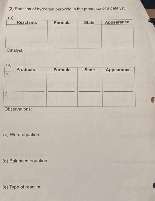 rate of reaction catalyst experiment hydrogen peroxide