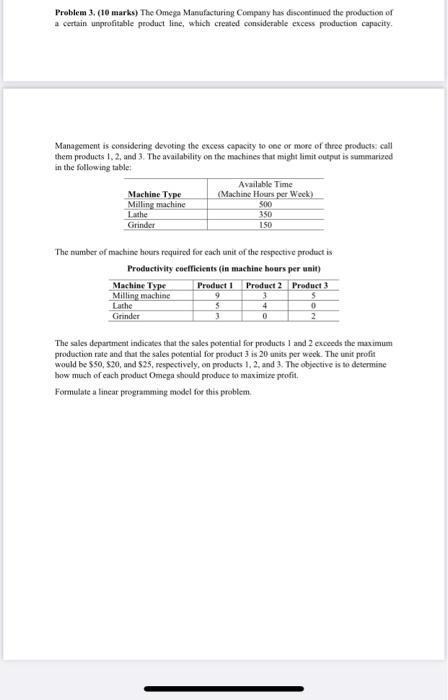 Solved Problem 3. 10 marks The Omega Manufacturing Company