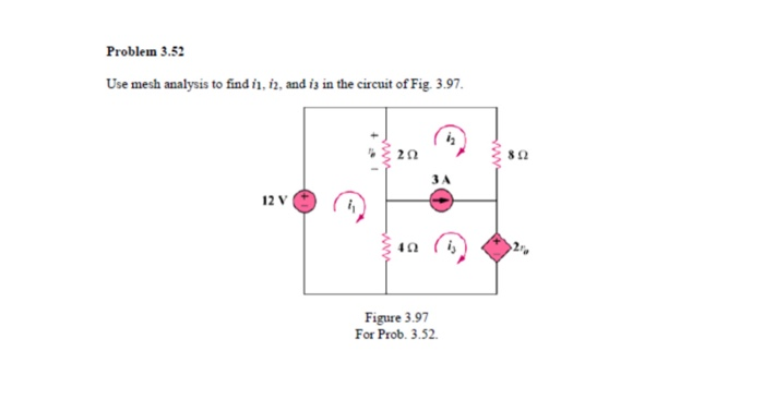 Solved Problem 3.52 Use mesh analysis to find i1, 12, and is | Chegg.com
