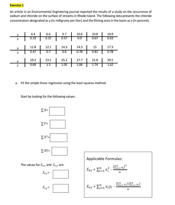 Solved Exercise 1 An article in an Environmental Engineering | Chegg.com