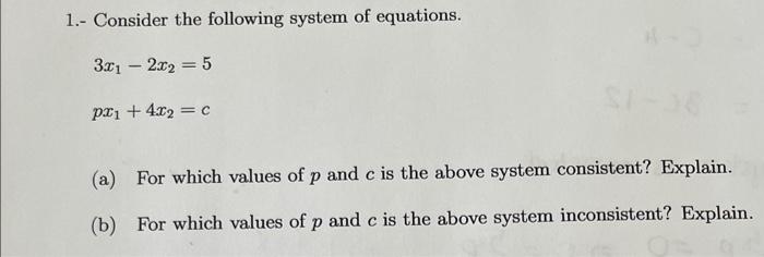 Solved 1.- Consider the following system of equations. | Chegg.com