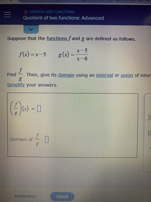 Solved GRAPHS AND FUNCTIONS Quotient of two functions: | Chegg.com