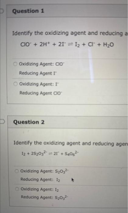 Solved (1) Identify the oxidizing agent and reducing agent | Chegg.com