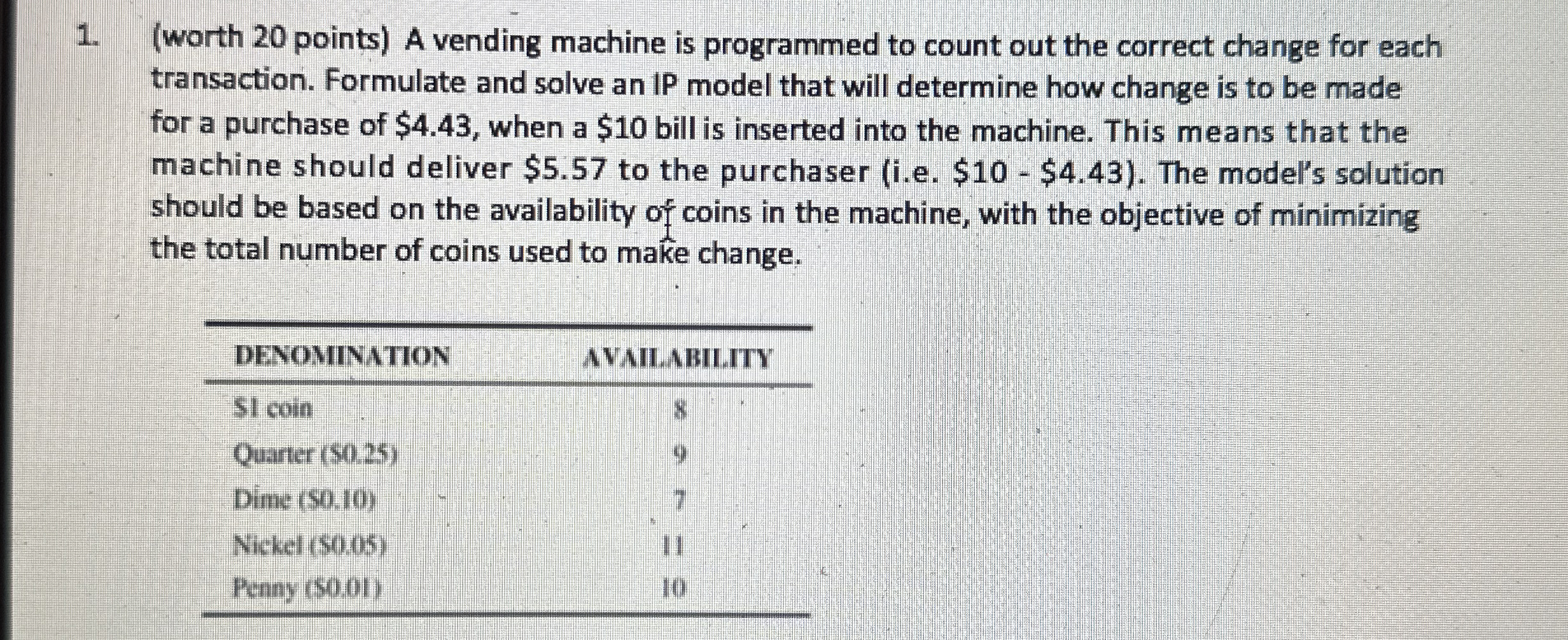 Solved A vending machine is programmed to count out the | Chegg.com