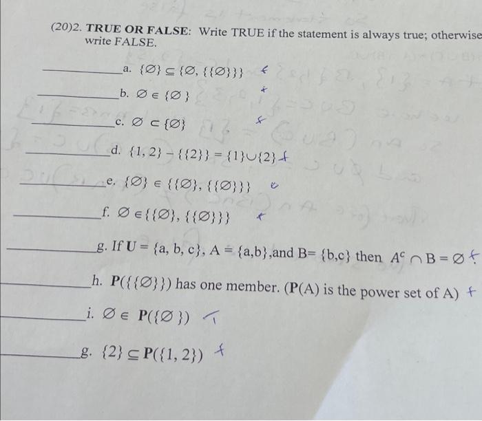 Solved b (20)2. TRUE OR FALSE: Write TRUE if the statement | Chegg.com