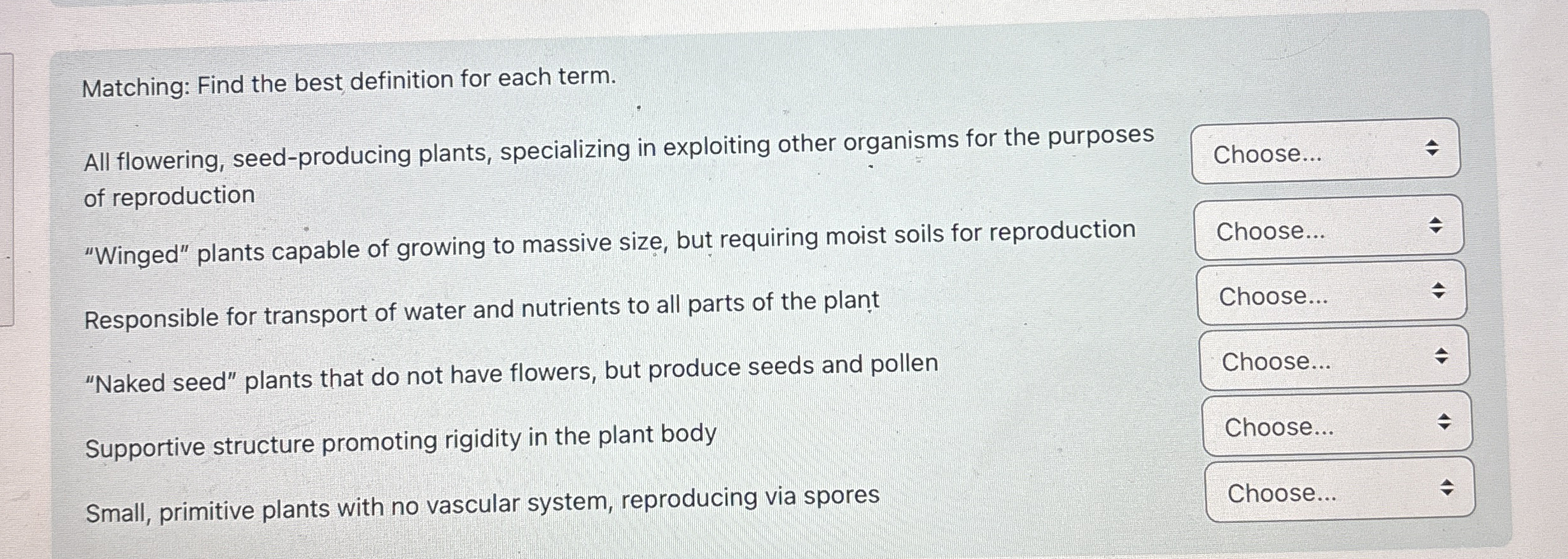 Solved Matching Find The Best Definition For Each Term All Chegg Com