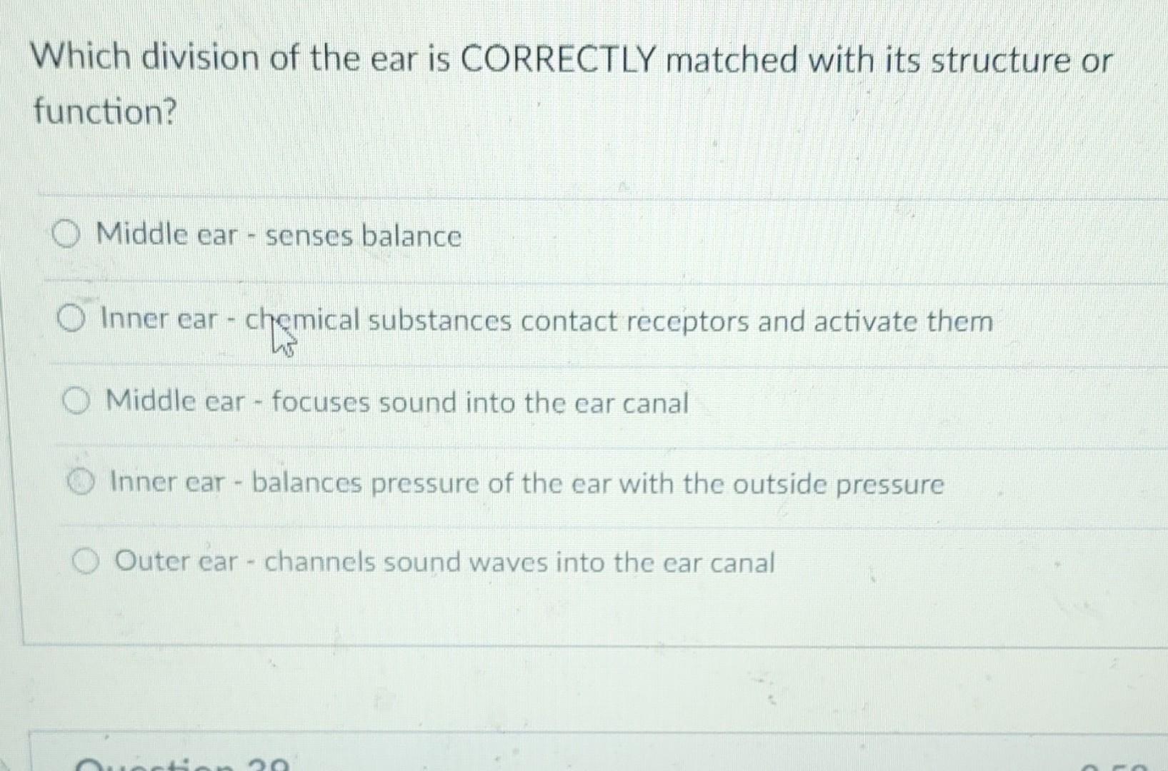 Solved Which division of the ear is CORRECTLY matched with | Chegg.com