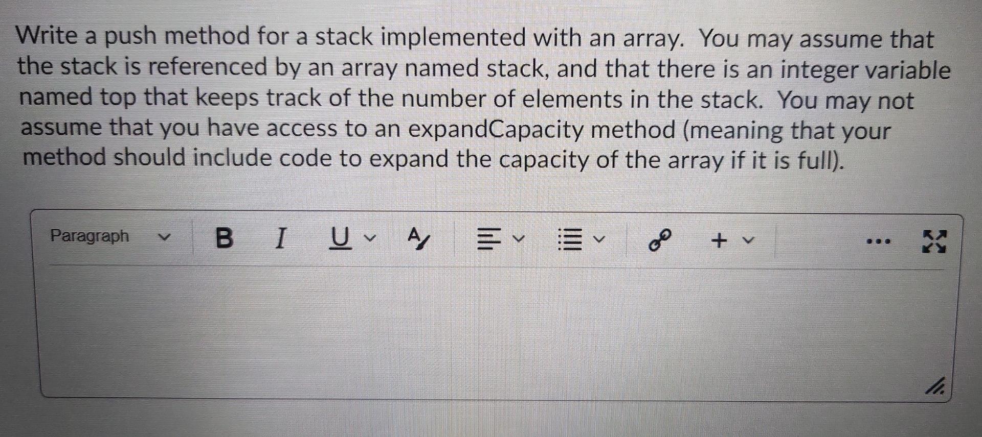 Solved Write a push method for a stack implemented with an | Chegg.com