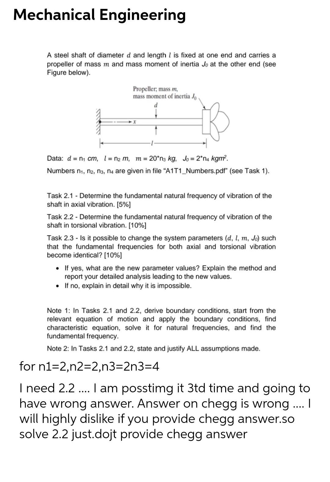 Solved Mechanical Engineering A steel shaft of diameter d | Chegg.com