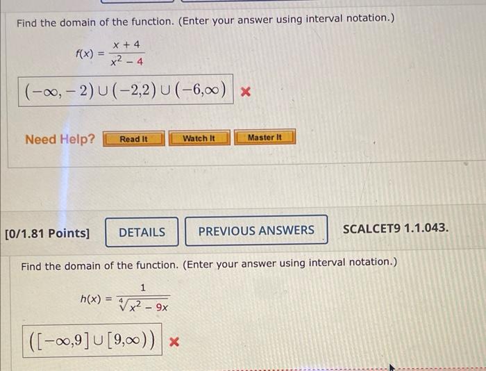 Solved Find the domain of the function. (Enter your answer | Chegg.com