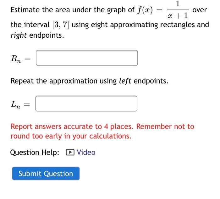 Solved 1 Estimate The Area Under The Graph Of F X Over X