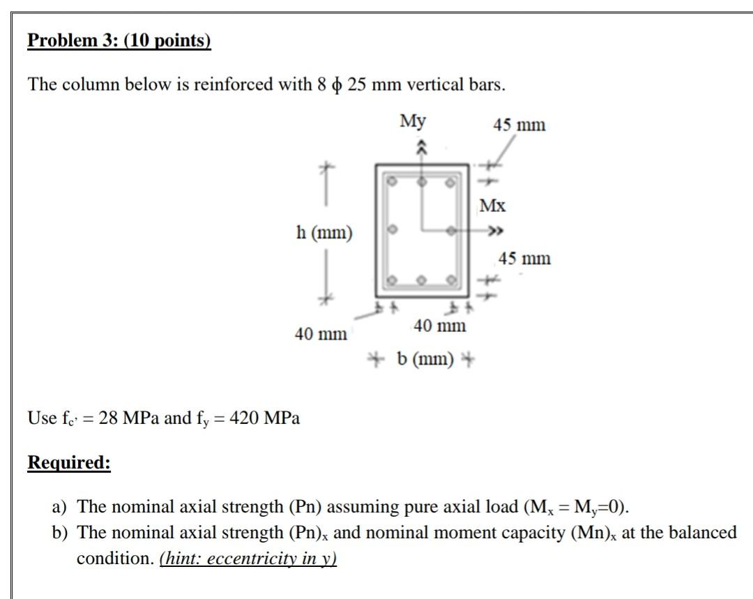 Solved Problem 3 10 Points The Column Below Is Reinfor Chegg Com