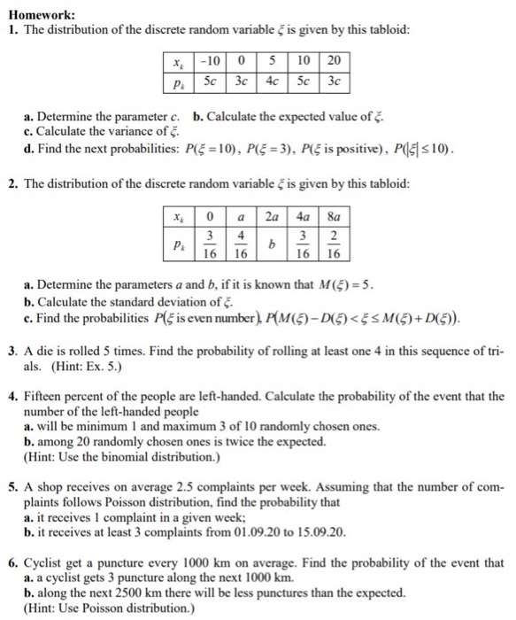 Solved Homework: 1. The Distribution Of The Discrete Random | Chegg.com