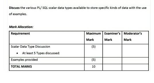 Solved Discuss the various PL/SQL scalar data types | Chegg.com