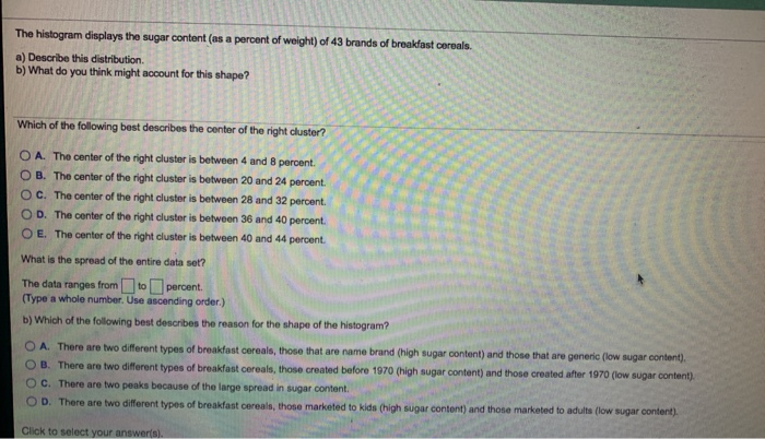 Solved The histogram displays the sugar content (as a