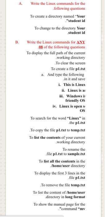 Solved B. Write The Linux Commands For The Following | Chegg.com