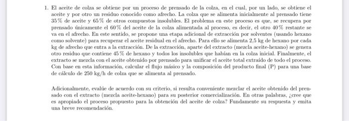 1. El aceite de colza se obtiene por un proceso de prensado de la colza, en el cual, por un lado, se obtiene el aceite y por