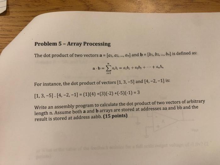 Solved Problem 5 - Array Processing The dot product of two | Chegg.com