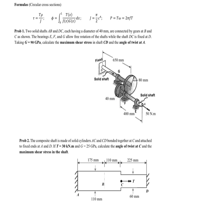 Solved Formulas (Circular cross sections) =[ 7960o de