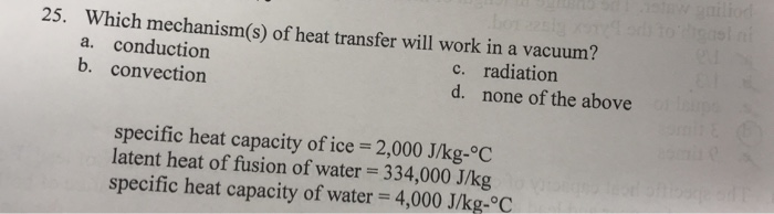 Solved 25. Which mechanism(s) of heat transfer will work in | Chegg.com