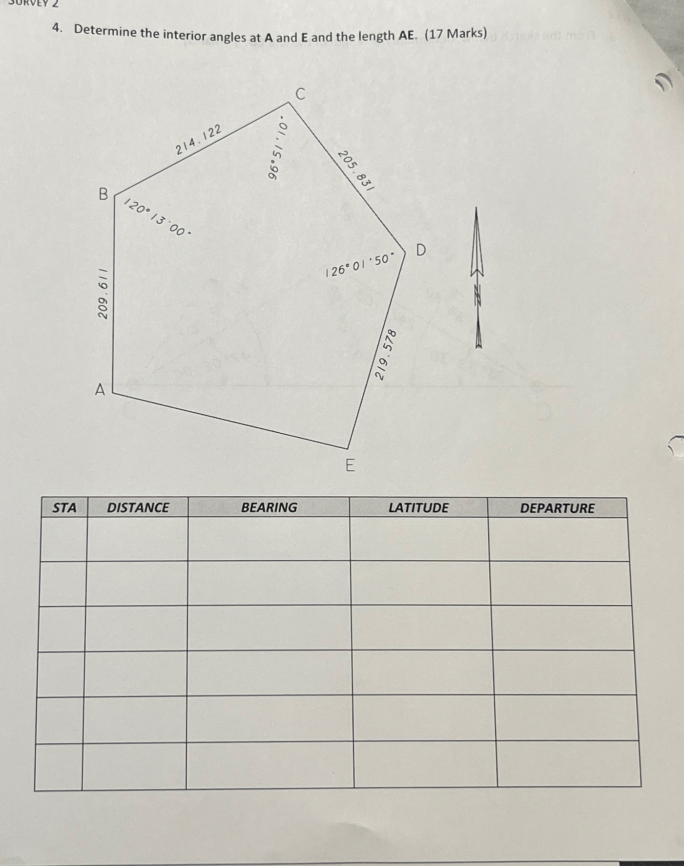 Solved Determine the interior angles at A and E ﻿and the | Chegg.com