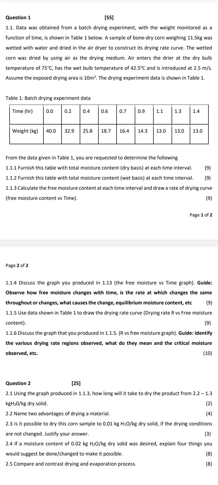 Solved Question 1 [55] 1.1. Data was obtained from a batch | Chegg.com
