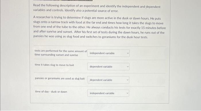 Solved Read the following description of an experiment and | Chegg.com