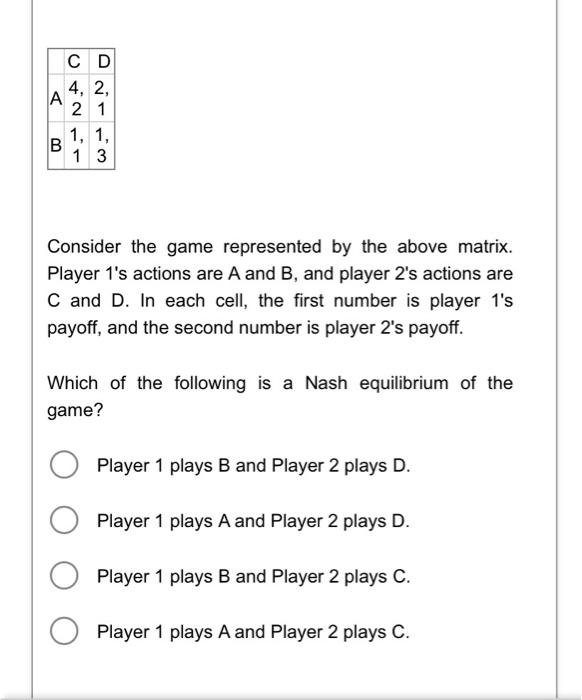 Solved Consider The Game Represented By The Above Matrix. | Chegg.com