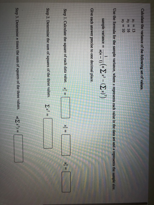 Solved Calculate the variance of the following set of | Chegg.com