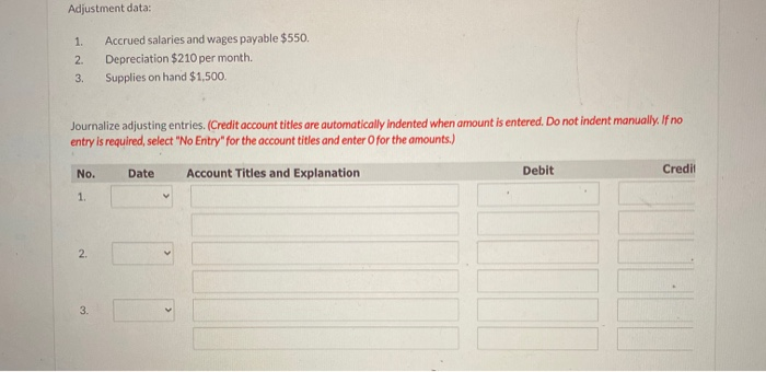 Solved Adjustment data: 1. 2. 3. Accrued salaries and wages | Chegg.com