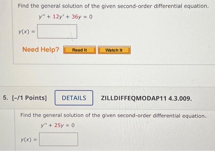 Solved Find The General Solution Of The Given Second Order 2546