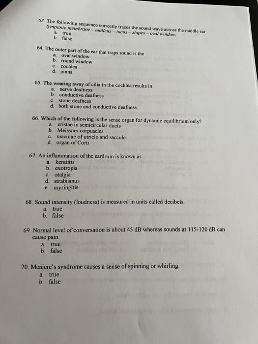 Solved 63. The following sequence correctly traces the sound | Chegg.com