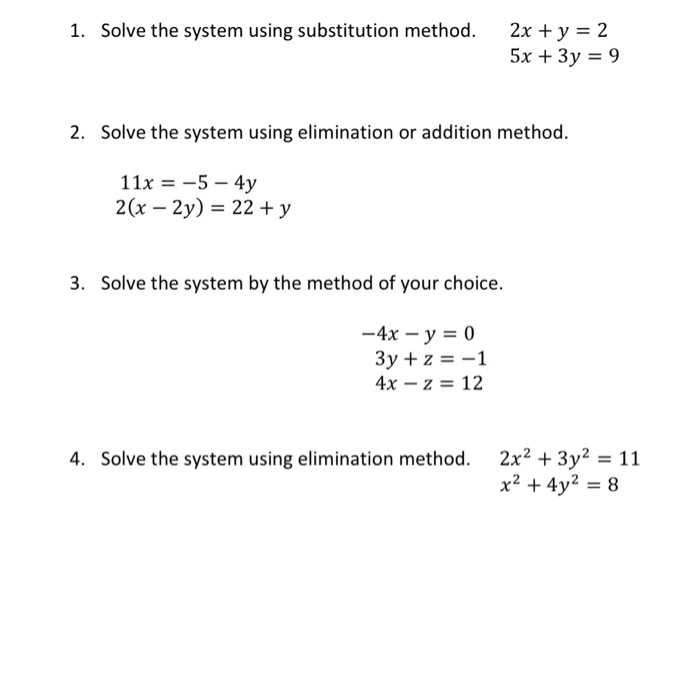 1 Solve The System Using Substitution Method 2x Y Chegg Com