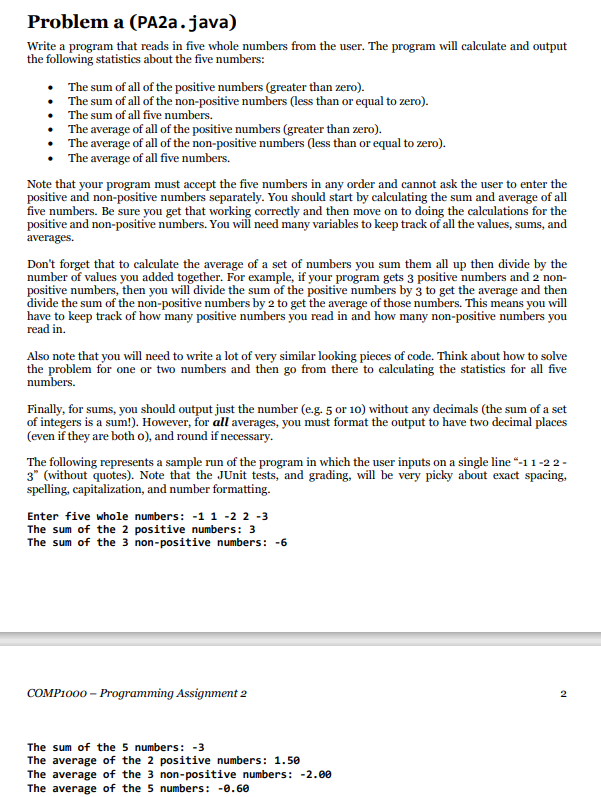 Solved Problem a (PA2a.java) ﻿Write a program that reads in | Chegg.com