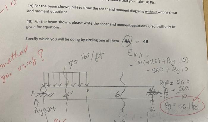 Solved you make. 20 Pts. -lo 4A) For the beam shown, please | Chegg.com