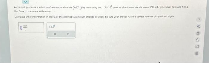 Solved A chemist prepares a solution of aluminum chloride | Chegg.com