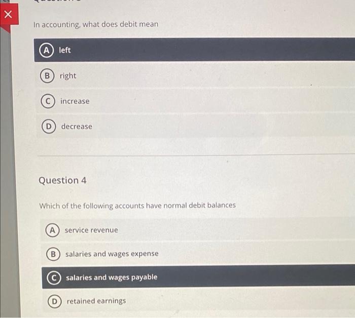 Solved х In accounting, what does debit mean A left Bright | Chegg.com