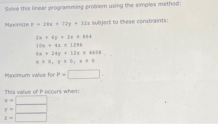 Solved Solve this linear programming problem using the | Chegg.com