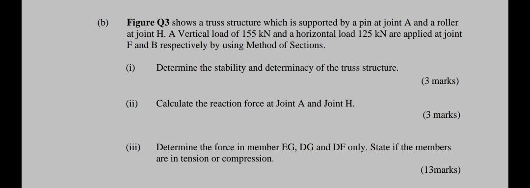 Solved (b) Figure Q3 shows a truss structure which is | Chegg.com