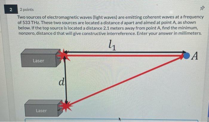 Solved 2 points Two sources of electromagnetic waves (light | Chegg.com