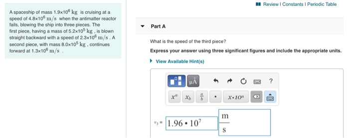 Solved Review I Constants Periodic Table Part A A spaceship | Chegg.com