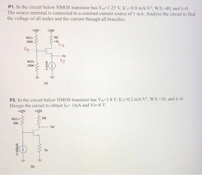 Solved P1. In the circuit below NMOS transistor has Vt=1.25 | Chegg.com