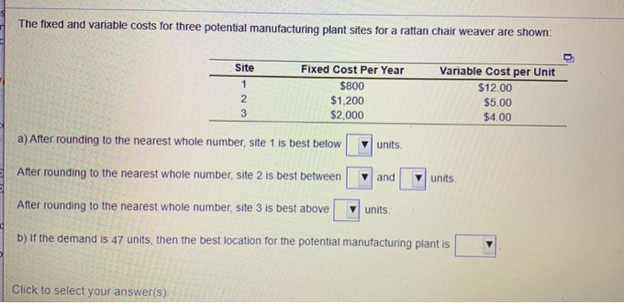 Solved The Fixed And Variable Costs For Three Potential | Chegg.com