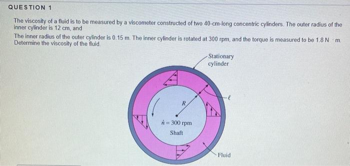 Solved QUESTION 1 The viscosity of a fluid is to be measured | Chegg.com