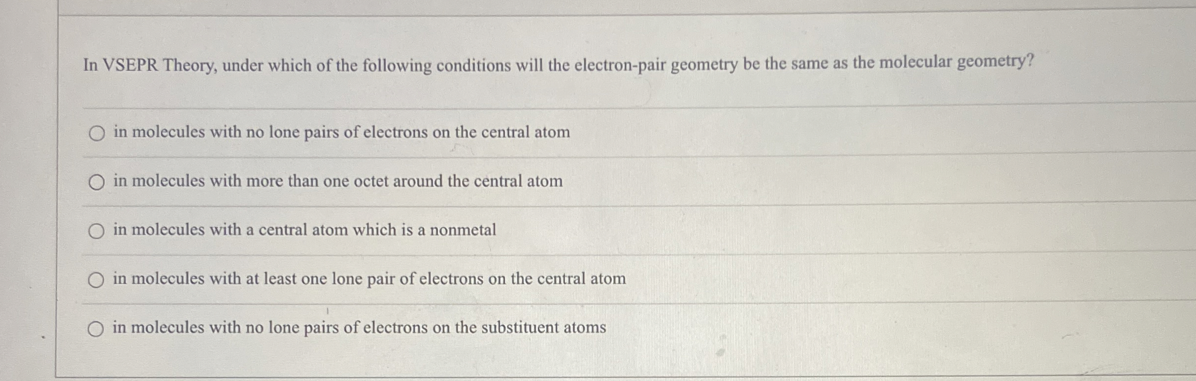 Solved In VSEPR Theory, under which of the following | Chegg.com