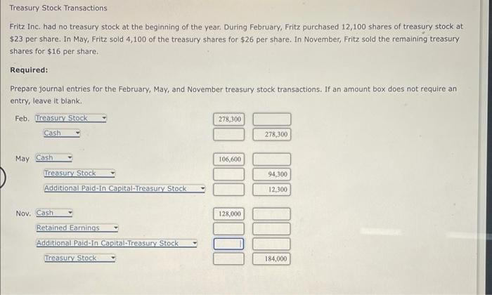 Solved Treasury Stock Transactions Fritz Inc Had No Chegg Com