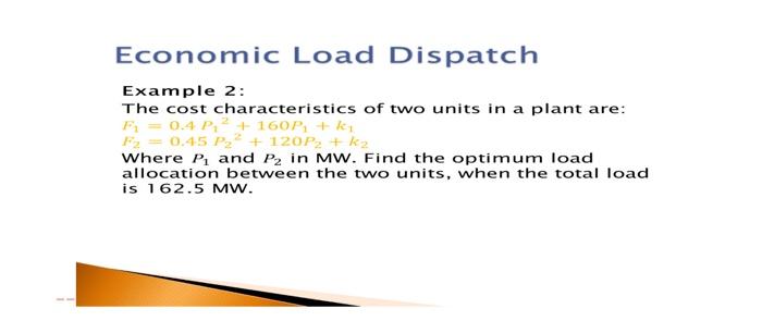 Solved Economic Load Dispatch Example 2: The cost | Chegg.com