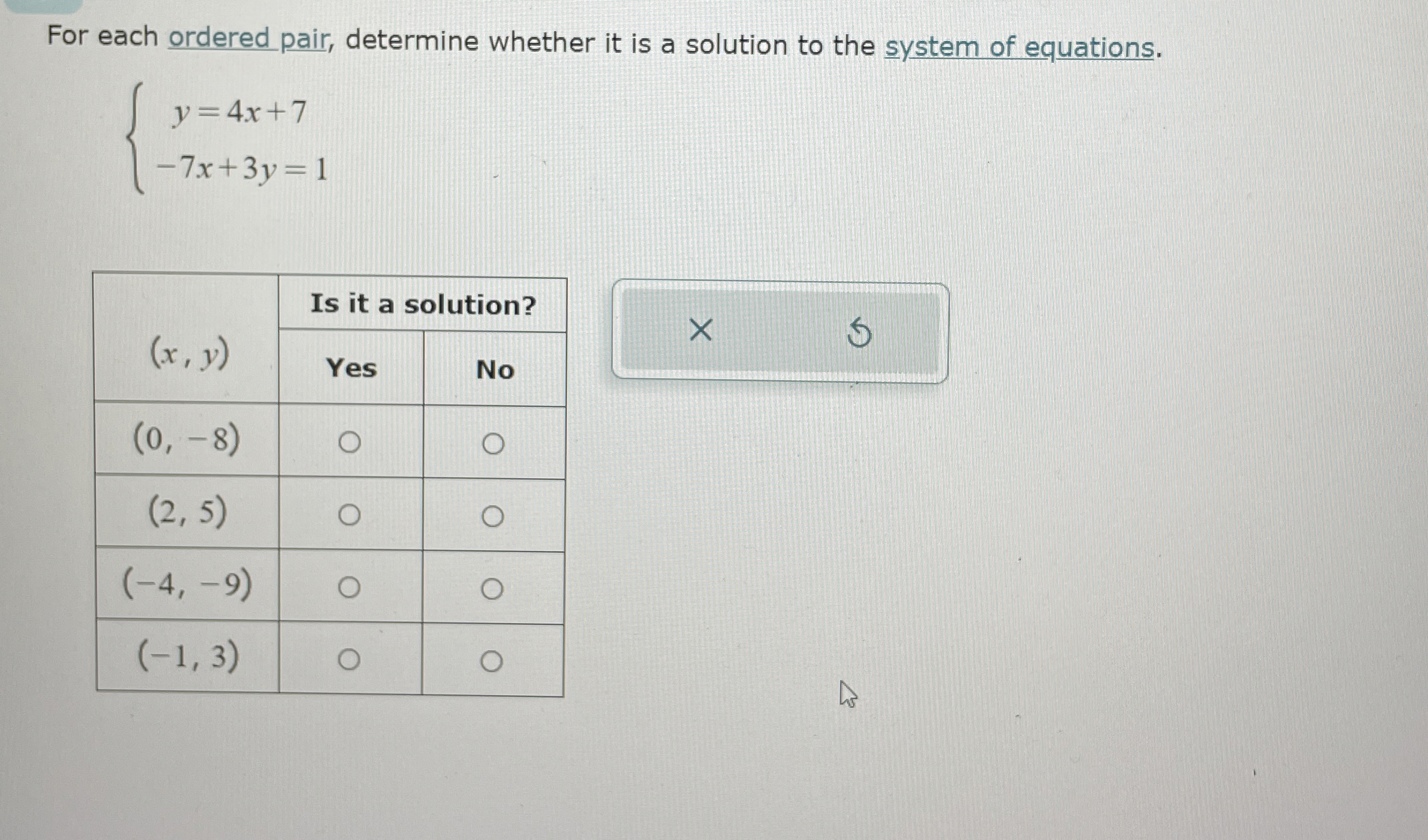 Solved For each ordered pair, determine whether it is a | Chegg.com