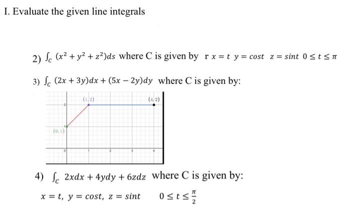 Solved I. Evaluate the given line integrals 2) | Chegg.com